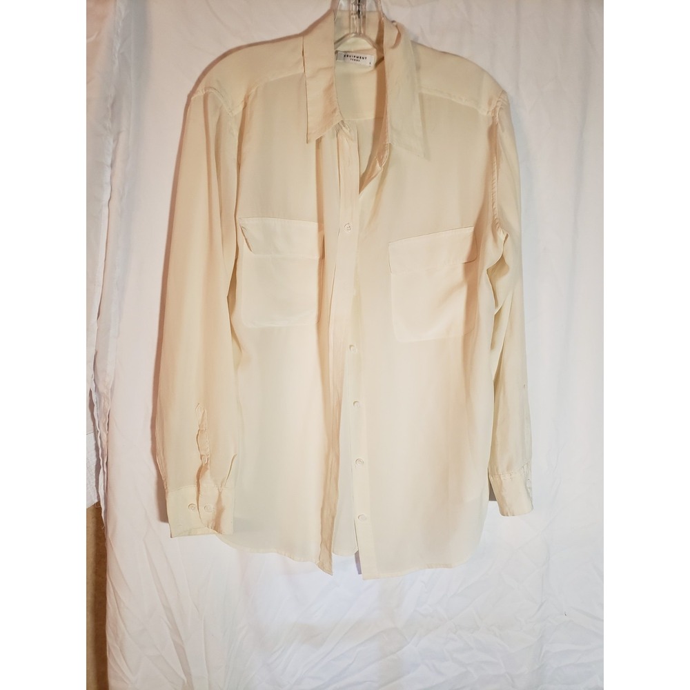 Women's Equipment Femme Ivory Long Sleeve Silk Shirt Size L